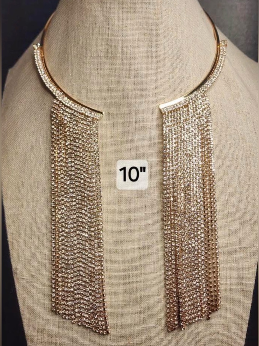 Gold-Tone Fringe Crystal Collar Necklace